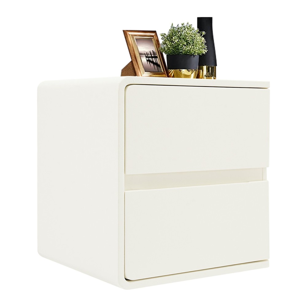 2-Drawer Minimalist Bedside Table, Nightstand with Microfibre Leather Wrap