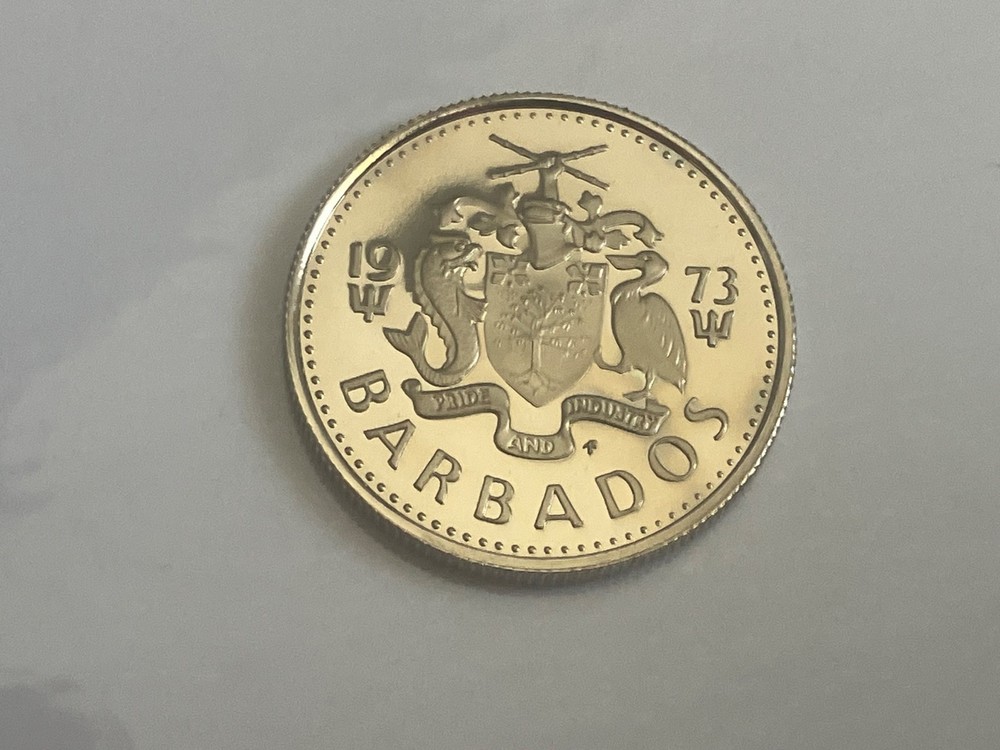1973 PROOF 10 CENT GULL BARBADOS COIN