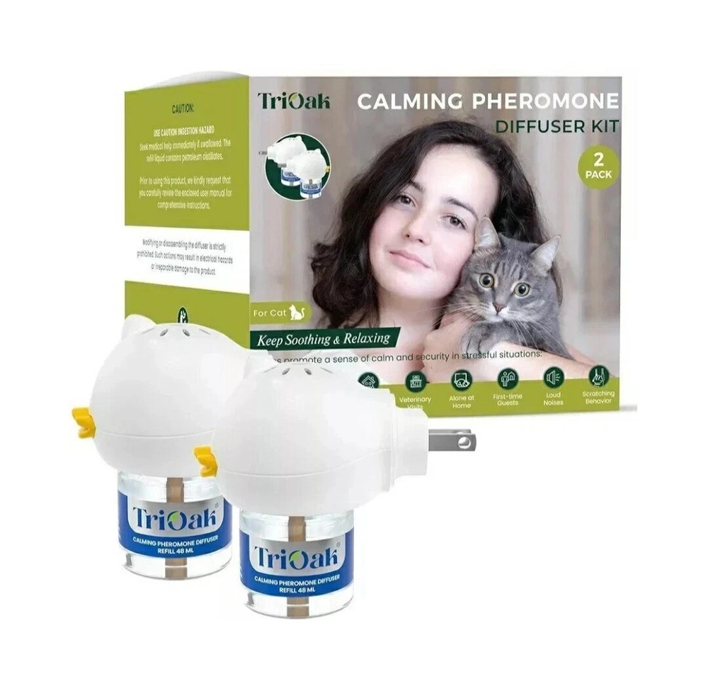 TriOak Cat Calming Diffuser Kit 2 in 1 Anxiety Relief, Pheromone Diffuser.