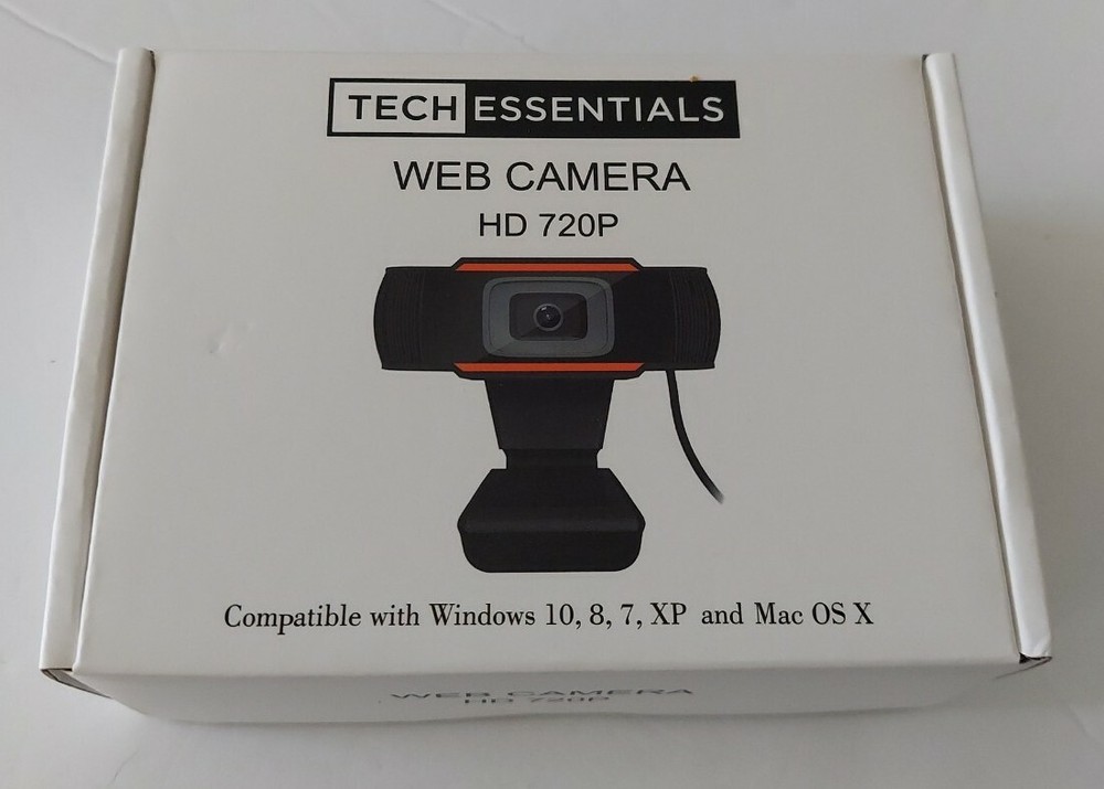 TECH ESSENTIALS HD 720P USB Computer Webcam w/ Microphone - Black - NEW