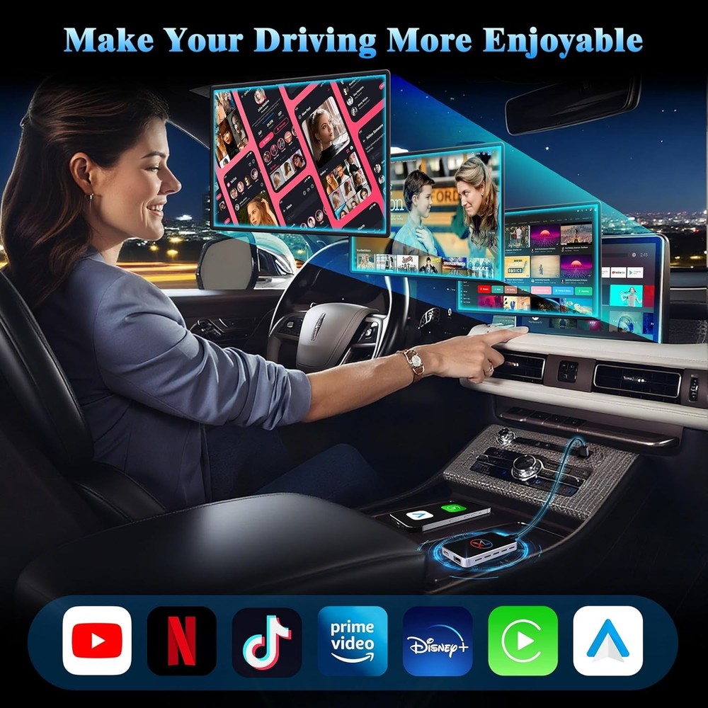 AI Box Wireless CarPlay Android Auto Adapter Plug & Play 4GB RAM + 32GB ROM