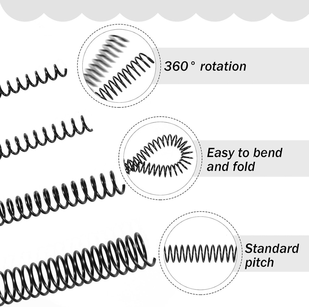 100 Pack Plastic Spiral Binding Coils 4:1 Pitch Spiral Binding Coils Binding Kit