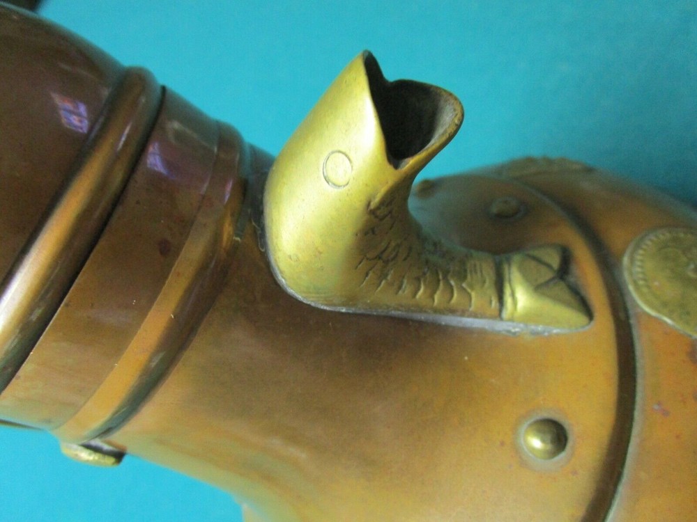 Middle Eastern Coffee Pot Copper With Overlay Brass Fish Spout Snake Handle