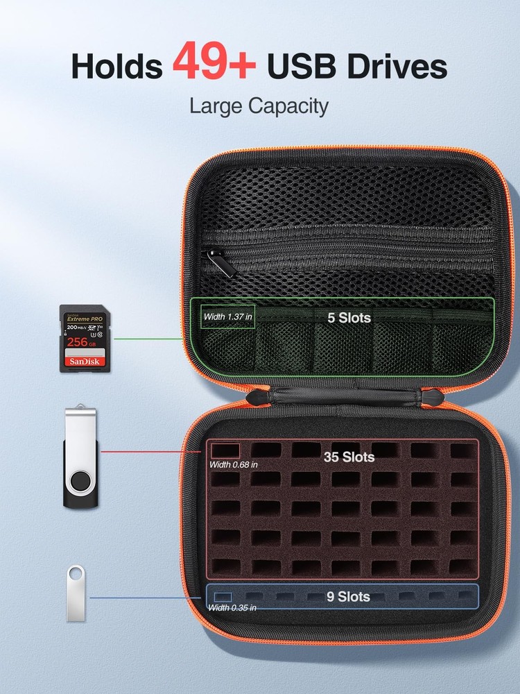 Luxtude Flash Drive Case with Labels, USB Storage Case, 49 Slots Thumb Drive ...