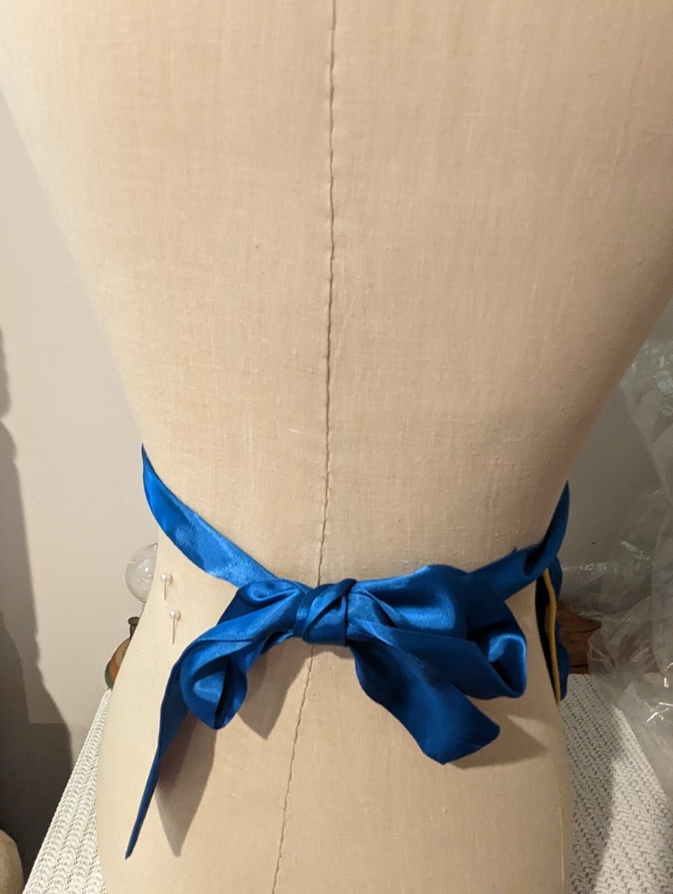 Vintage WW II US Navy Seabees Embroidered Blue Silk Apron USN