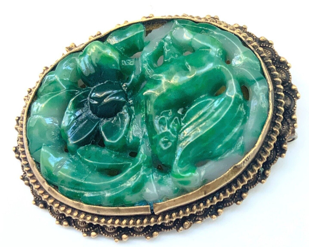 Vintage Jade Glass Brass Clip