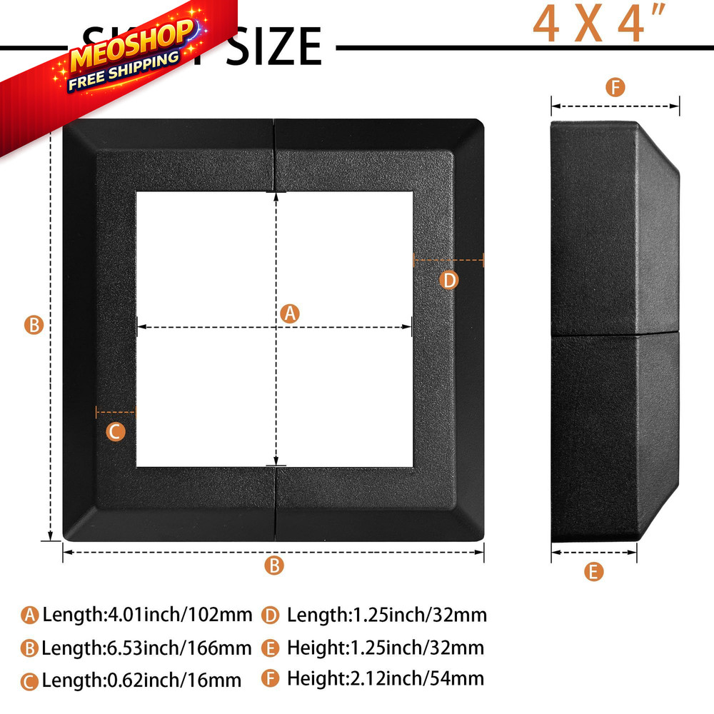 2 Pack 4X4IN Aluminum Split Deck Post Base Cover, 4"x4", Black