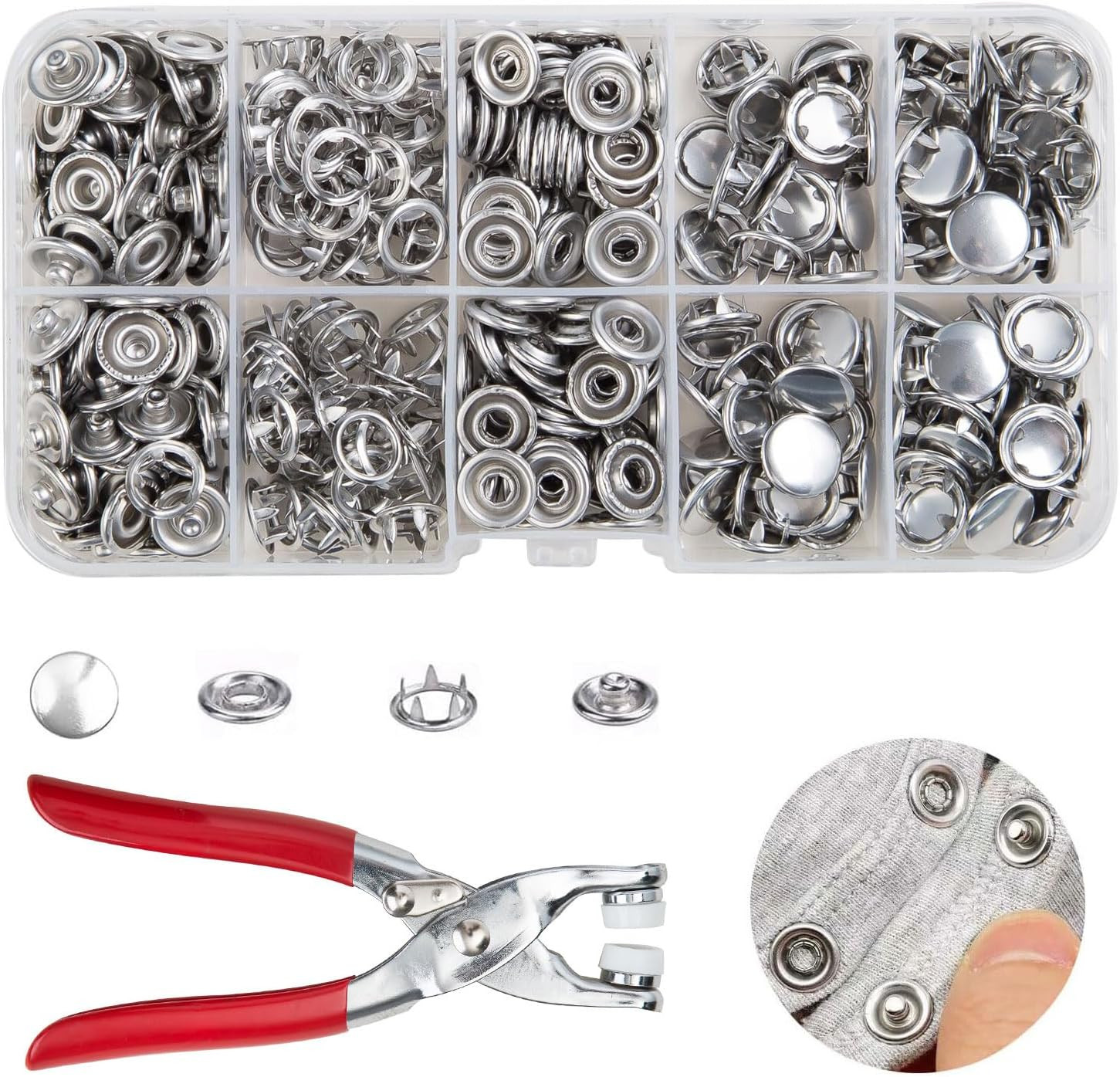 100 Sets Metal Snap Buttons Kit with Fastener Pliers Press Tool - 400 PCS 9.5Mm