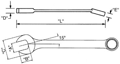 Wright tool 1108, Combination Wrench WRIGHTGRIP 2.0 12 Point Satin - 1/4"