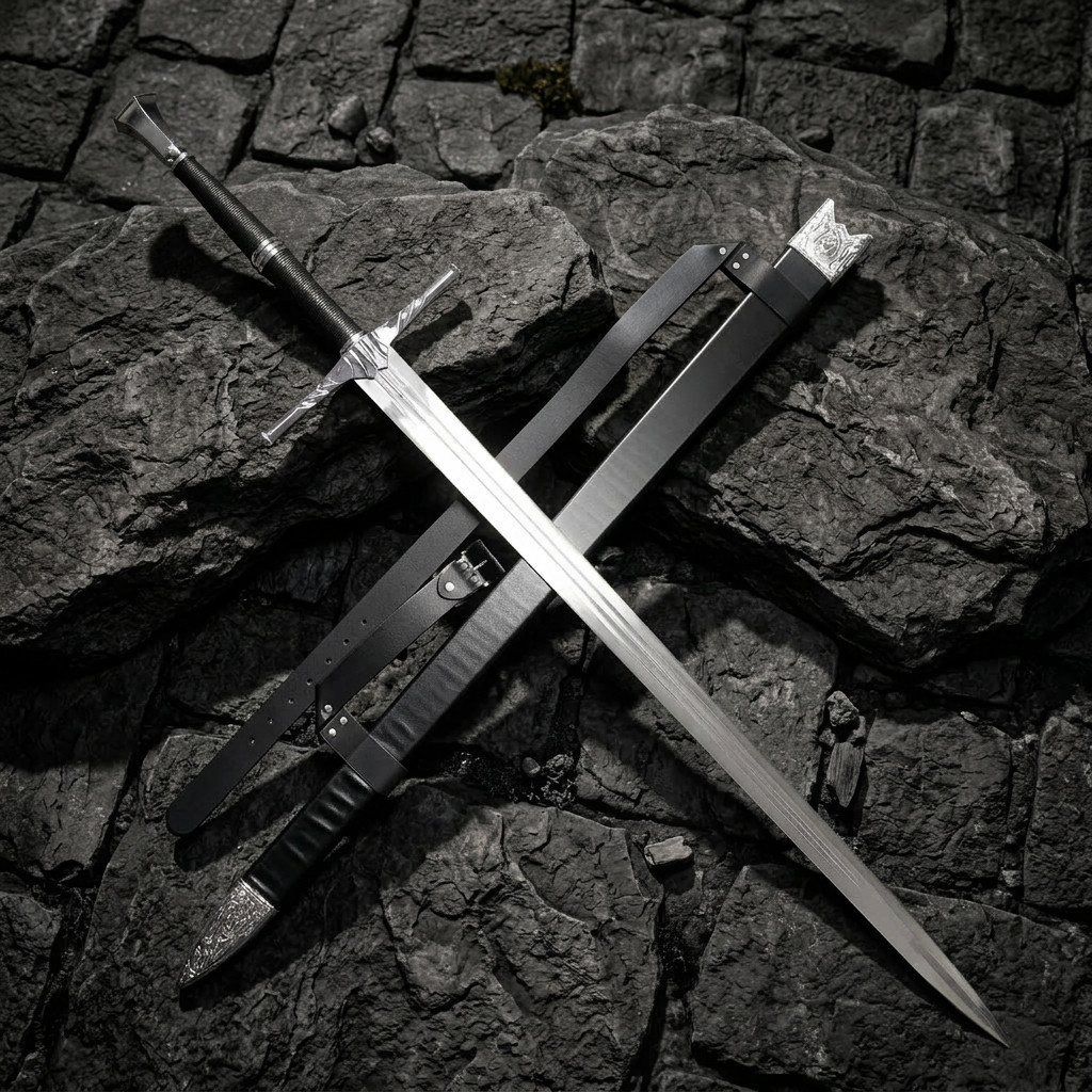 Medieval Fantasy Two Handed Sword - Stainless Steel Sword Blade w/Faux Leather