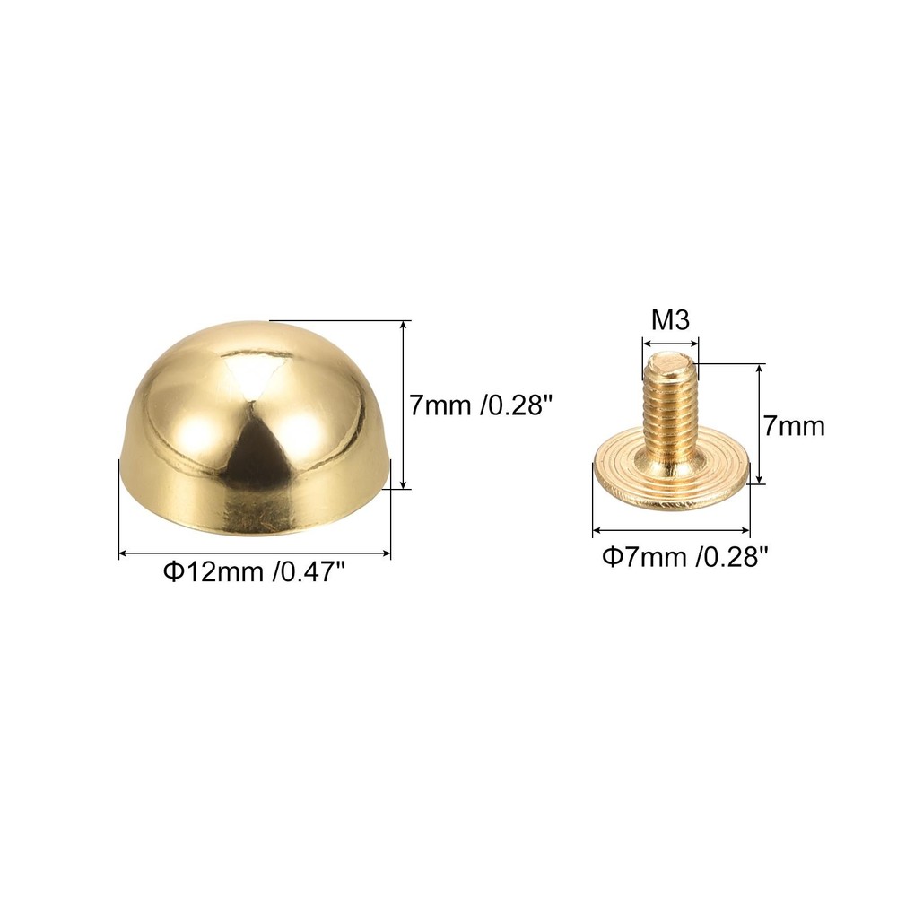 12x7mm Screw Back Rivets Round Cable Head Leather Studs Gold 20 Sets