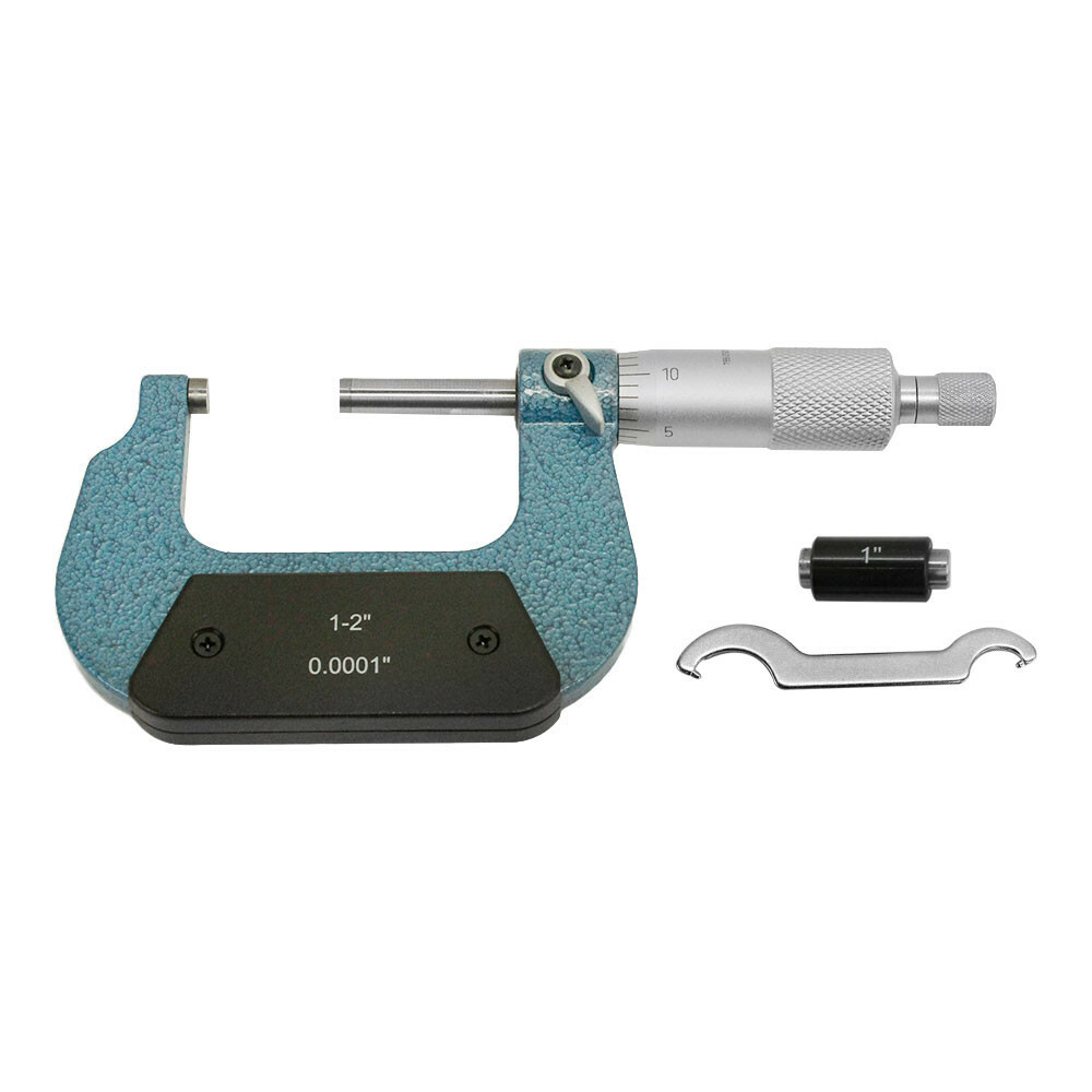 1-2" Range Solid Metal Frame Outside Micrometer 0.0001" Graduation Ratchet Stop