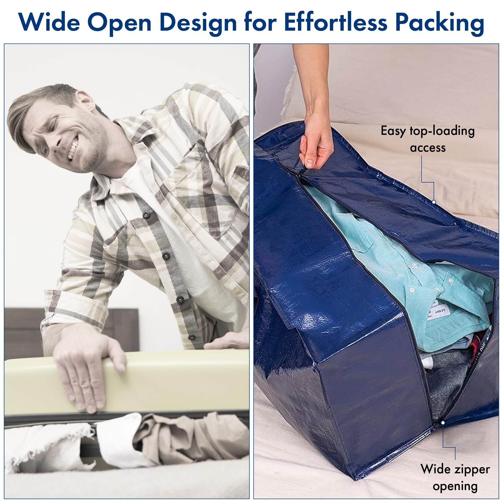 6 Pack Extra Heavy Duty Large Moving Bags with Strong Zipper & Comfortable Ha...