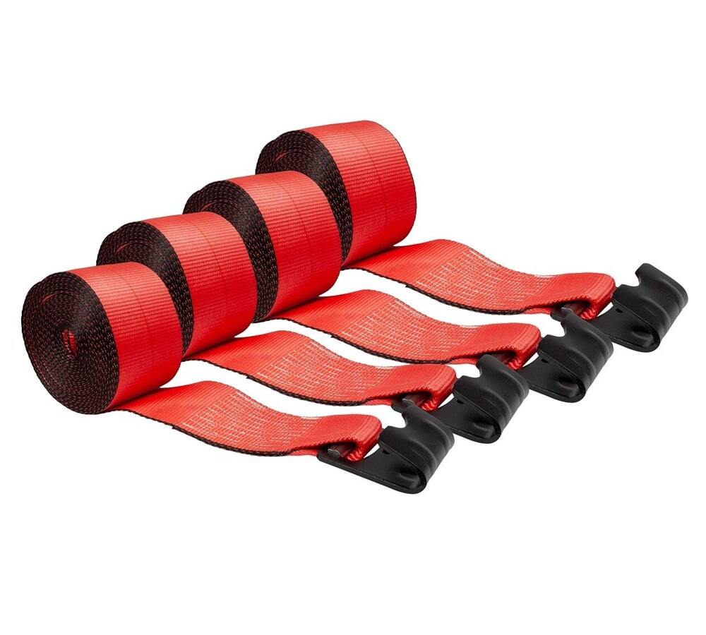 (4 Pack) 4" x 30' Winch Strap with Flat Hook - Red