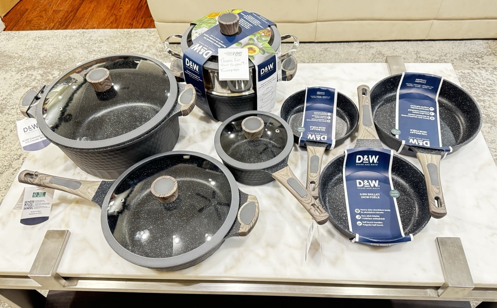 D&W Deane & White Cookware Casserole Pan Collection 12 Pc Set Charcoal Gray