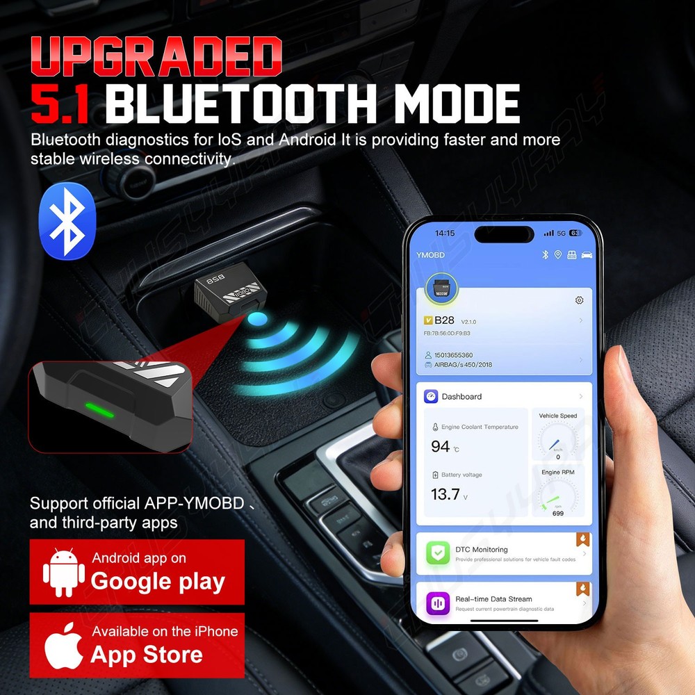OBD2 Fit Nissan Car Bluetooth Scanner Code Reader OBDII B28 Read Tool For iPhone