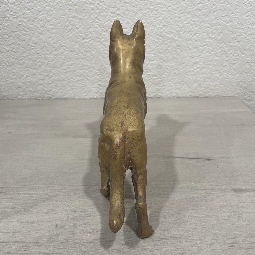 Vintage Large Solid Brass German Shepherd Dog Statue Doorstop