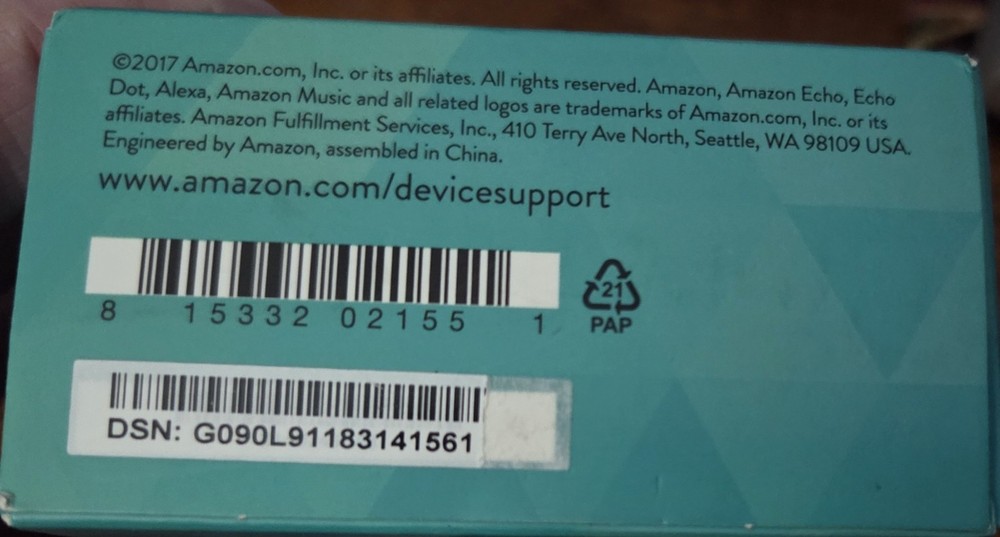 Amazon Echo Dot (2nd Generation) Smart Speaker White Micro USB Power Adapter