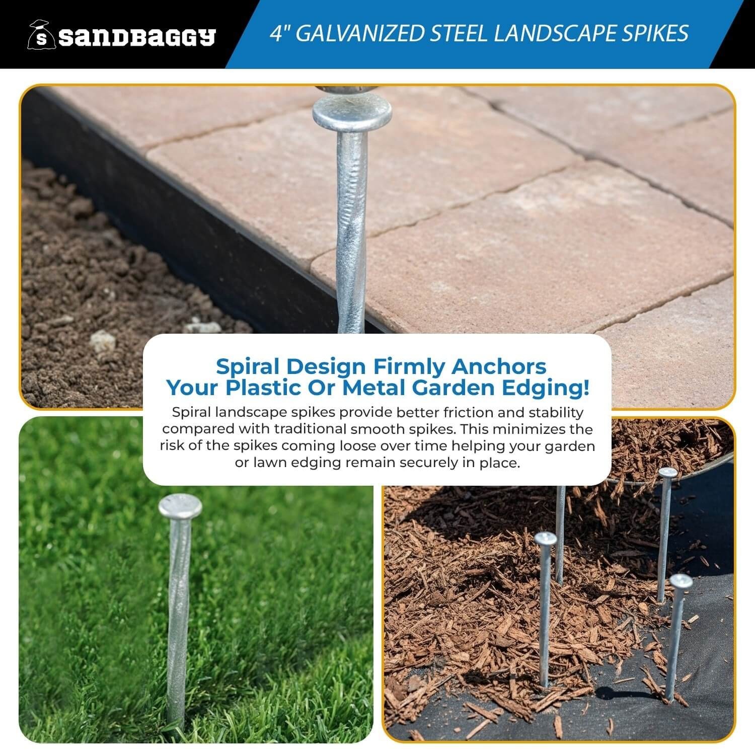 4 in. Galvanized Spiral Landscape Edging Spikes - 7 Gauge Steel - Sandbaggy