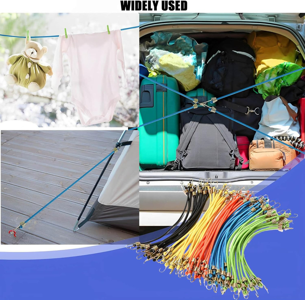 Small Bungee Cords with Hooks 12 Pack, 10" Mini Adjustable Rubber Stretchy Heavy
