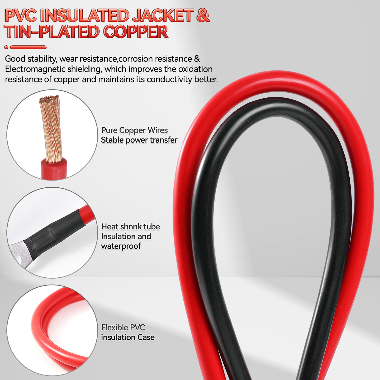 Battery Inverter Positive Negative Cables Set 4 AWG 4 Gauge Pure Copper For RV