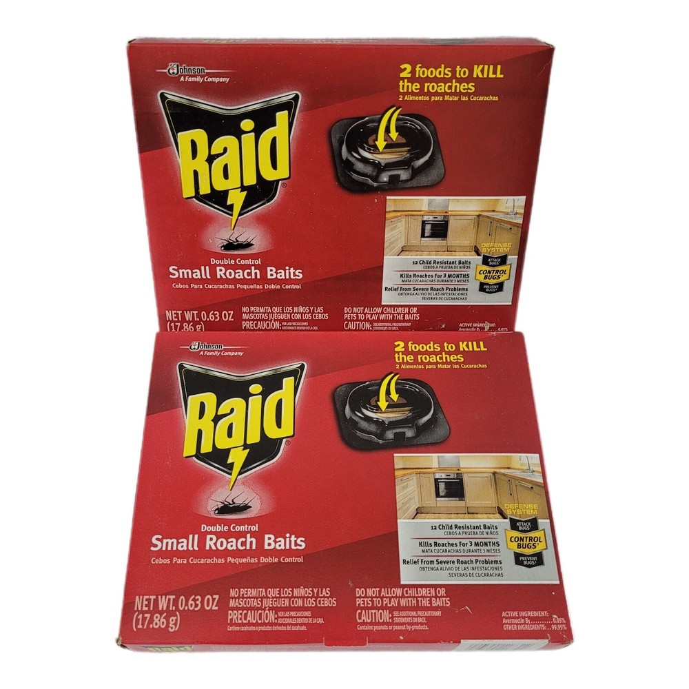 2 Boxes Raid Double Control Small Roach Baits 12 each 24 Total. Defense System x
