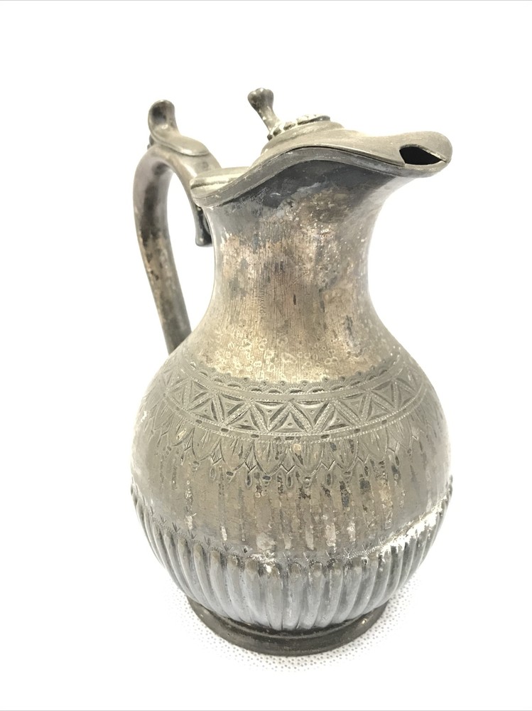Vintage Silver Plated Hinged Lid Pitcher 7.5” Tall