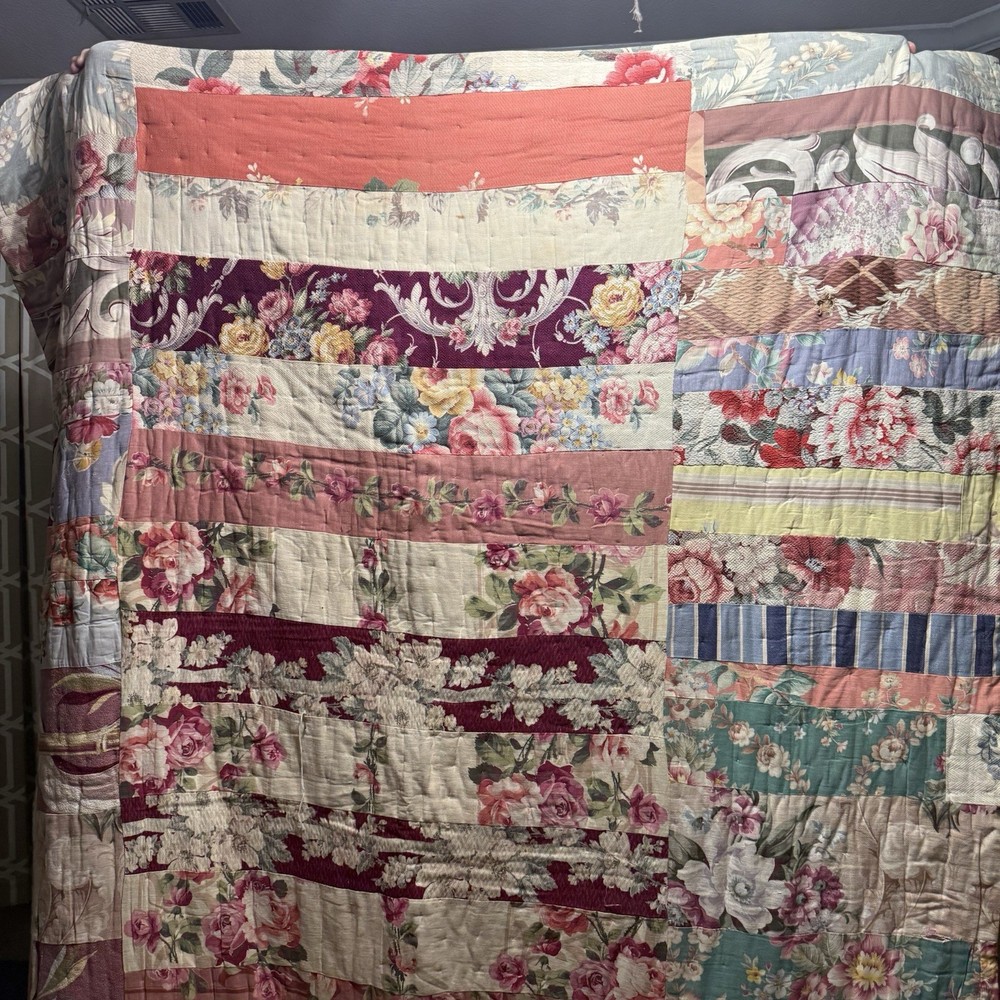 Vintage Handmade Patchwork Quilt Multi-Fabric Rustic Craft Textile