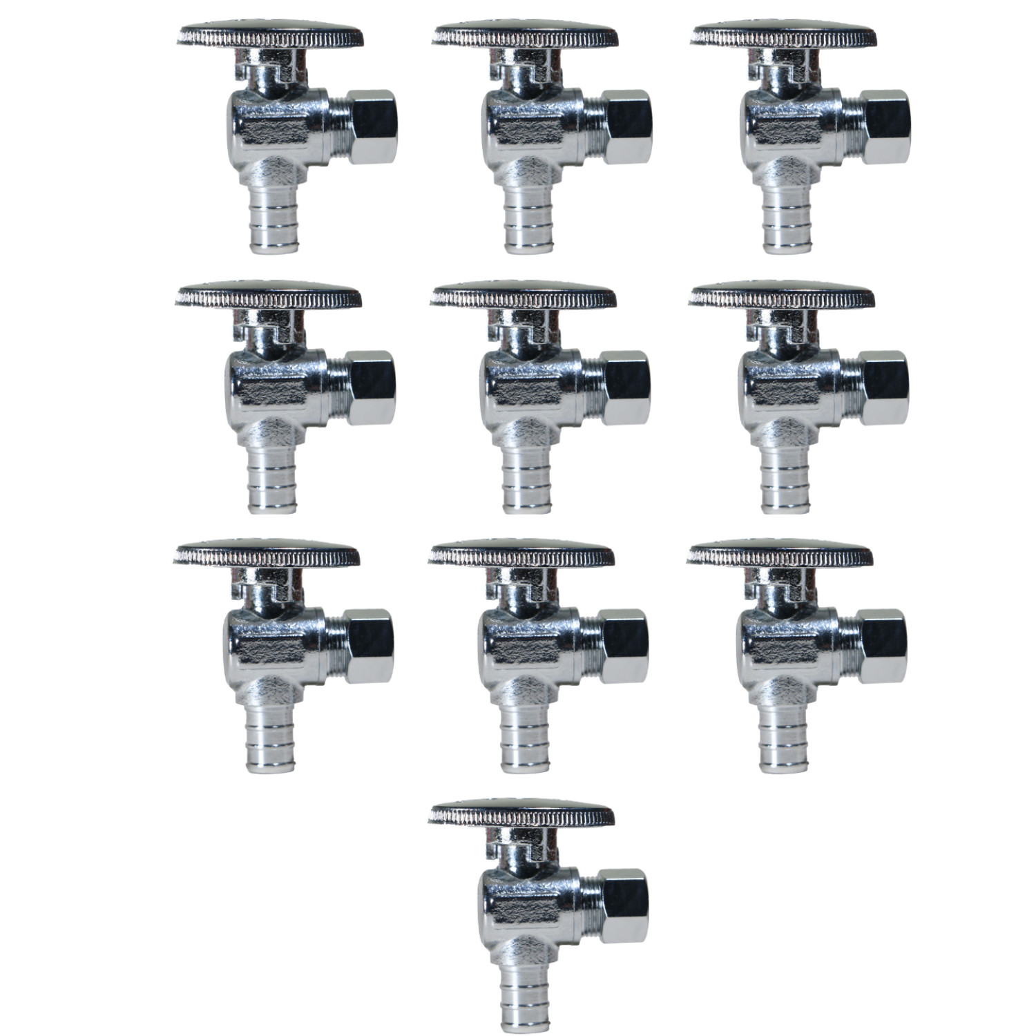 10 Pack XFITTING 1/2" Pex-B x 3/8" OD Angle Stop Valve, 1/4 Turn, Lead Free