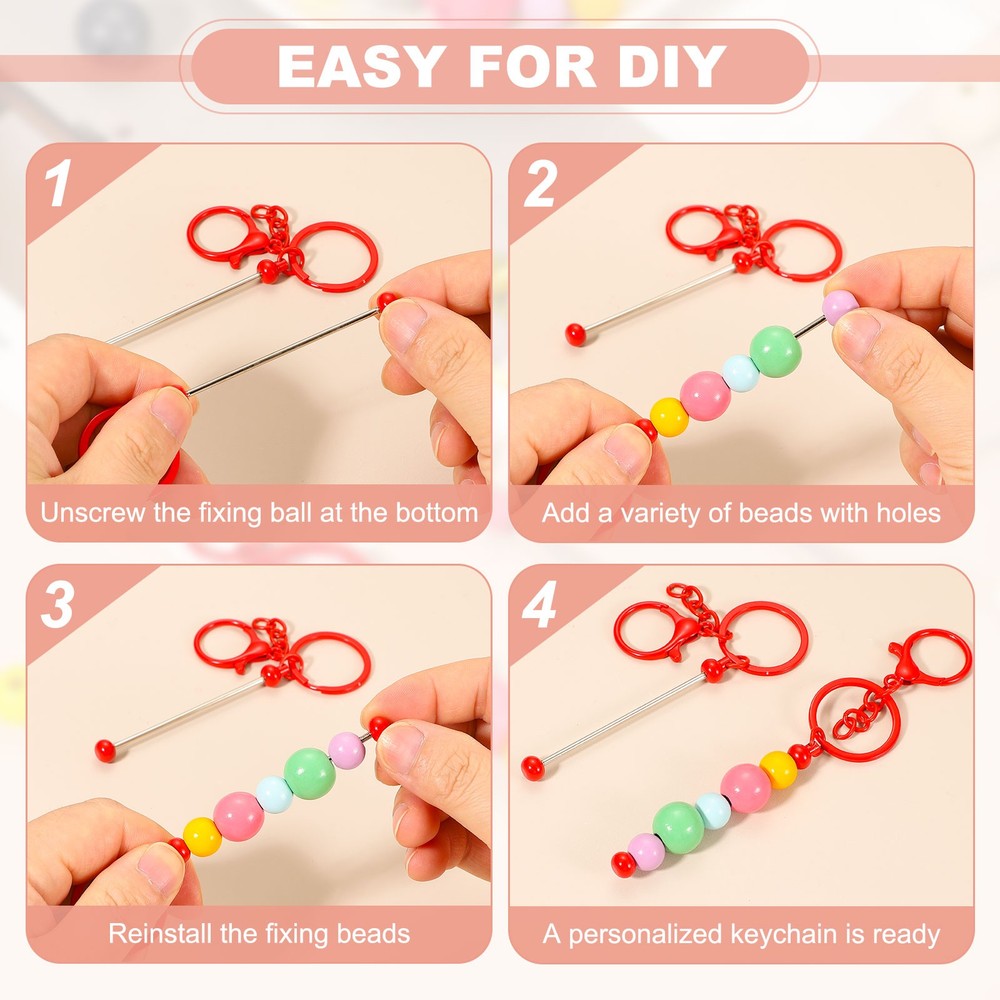 20Pcs Beadable Keychains, DIY Beaded Keychain Making Kit, Gray