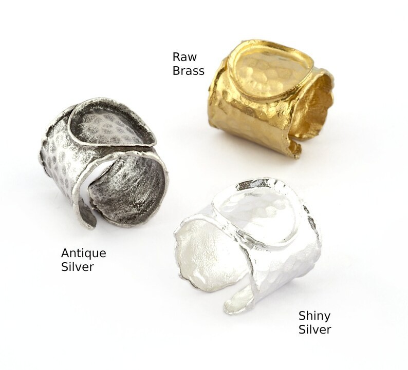 Hammered Ring Adjustable Blank Bezel Settings Raw Brass, Antique Silver, 2497