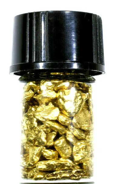 1.000 GRAMS ALASKAN YUKON BC NATURAL PURE GOLD NUGGETS #8 MESH W BOTTLE (#B800)