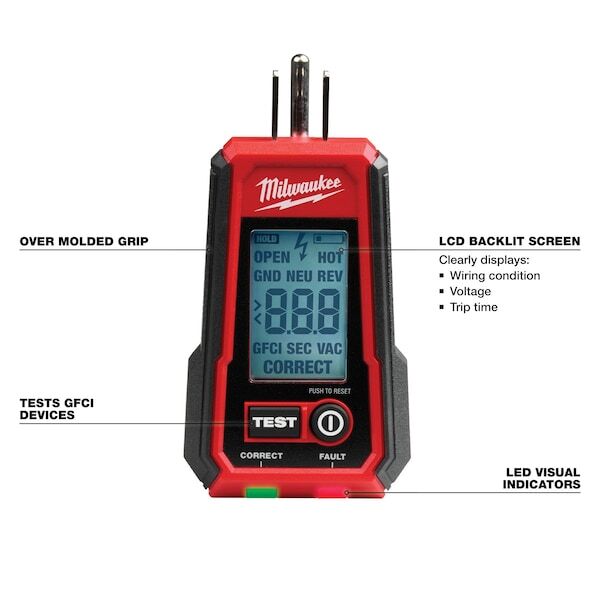 Milwaukee Tool & Equipment 2224-20 Receptacle Tester,Lcd,Digital