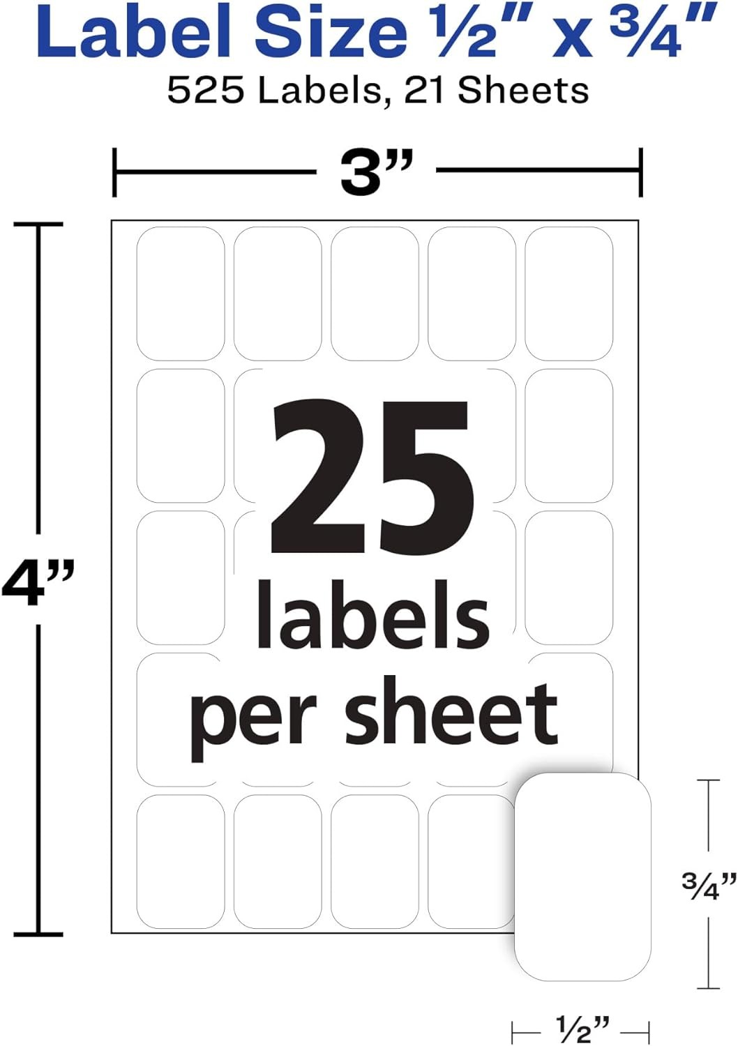 Multi-Use Removable Labels, 1/2" X 3/4", White, Non-Printable, 525 Blank Labels