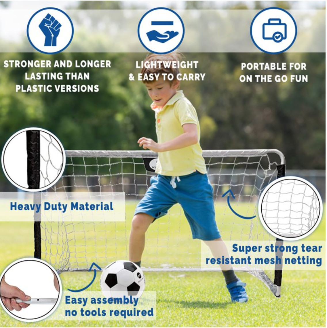 Morvat Black & White Soccer Goal Net Set for Kids, Indoors & Outdoors, 2 Pack