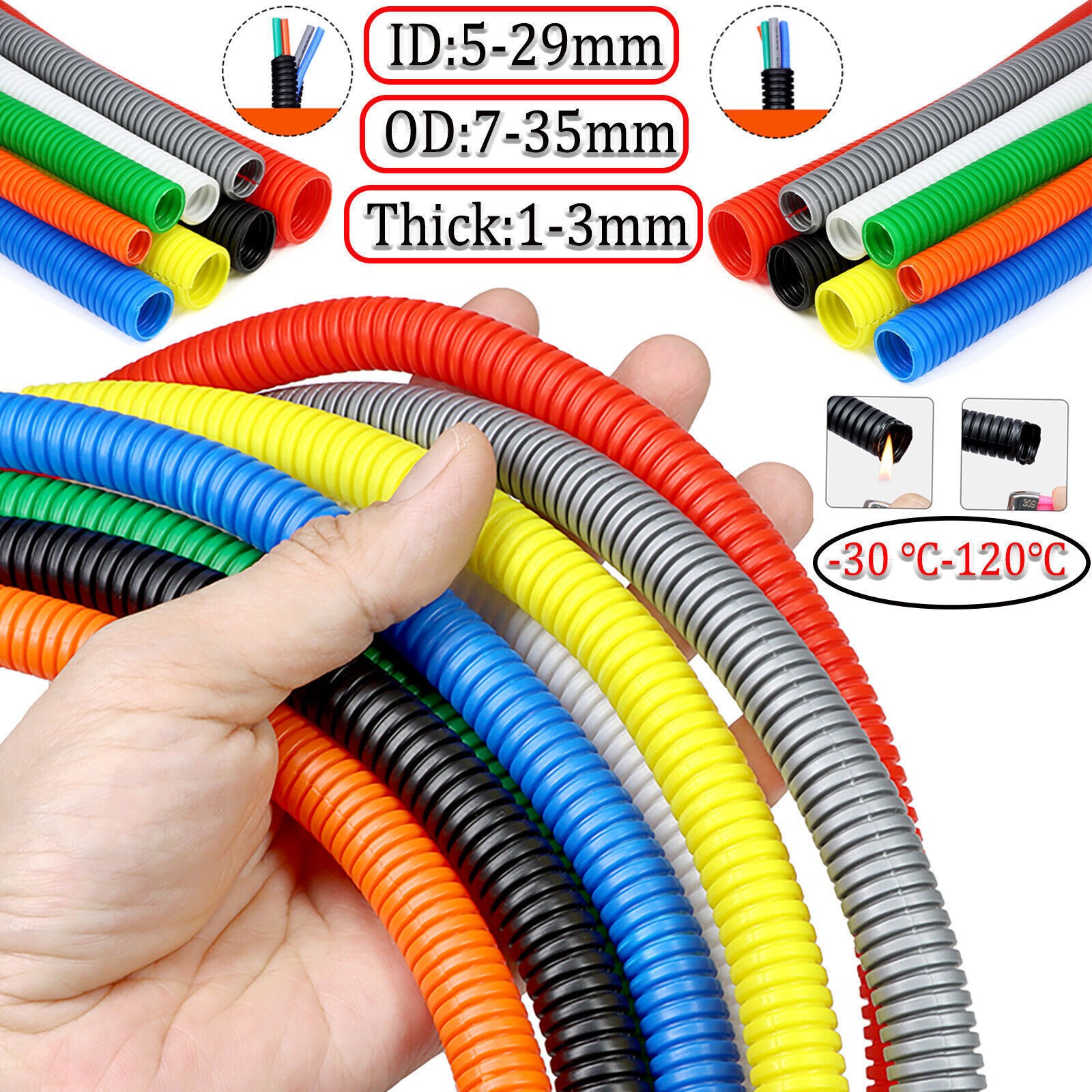 Automotive Wire Protector Harness Corrugated Split Wire Loom Conduit Flex Tubing