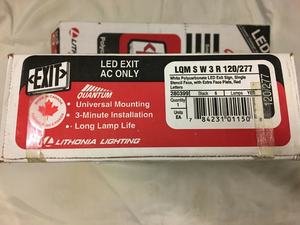 Lithonia LED EXIT light120/277v 1 or 2 side multi-mount white plastic red letter