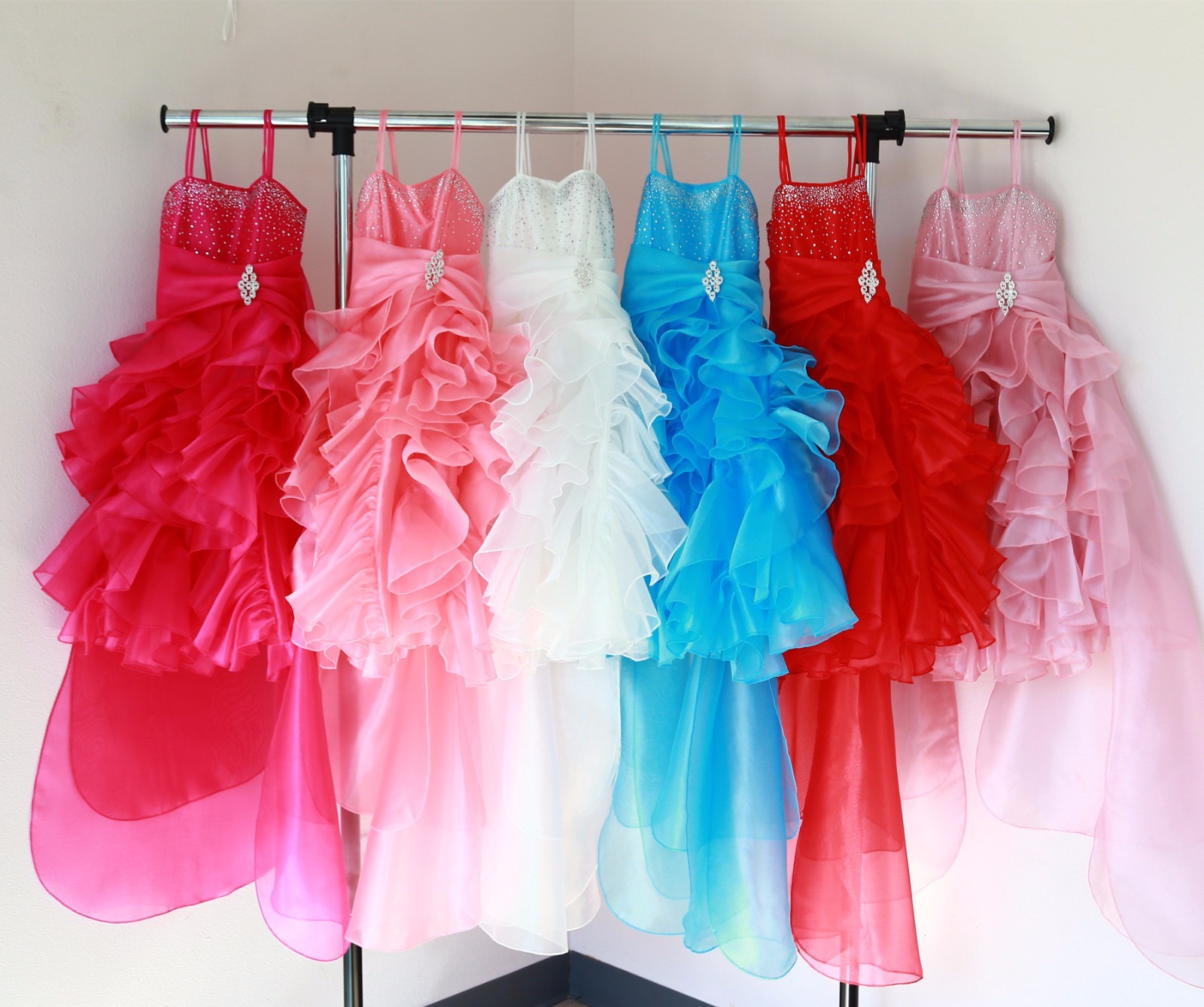 Organza Pleated Ruffled Flower girl dress Junior Bridesmaid Christmas Pageant