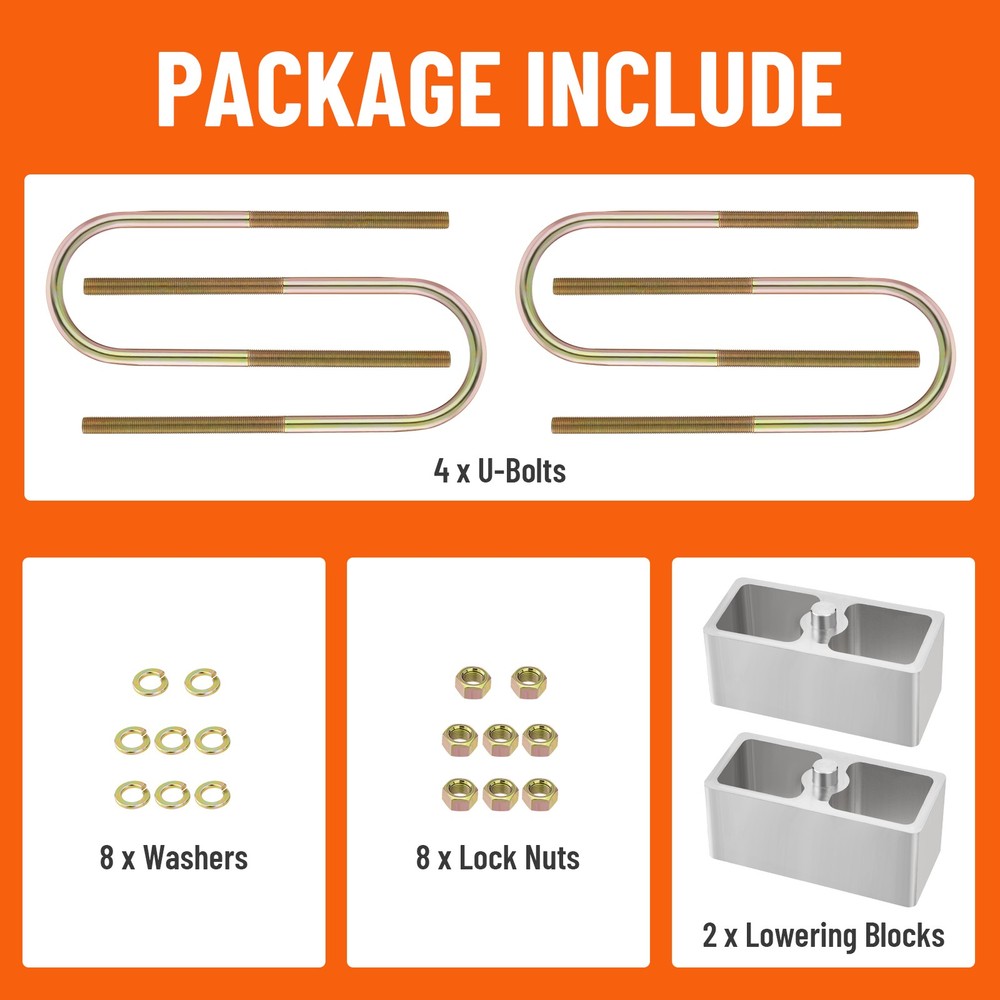 Universal Leaf Spring Lowering Block Kit 2"inch Drop with U-Bolts Hardware