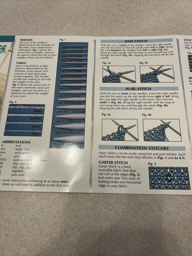 Laminated Knitting Reference Fold Out Pocket Guide - Leisure Arts