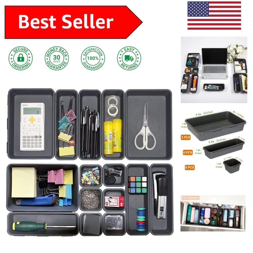 15-Piece Interlocking Drawer Organizer Set - Elegant Storage Solution in Black