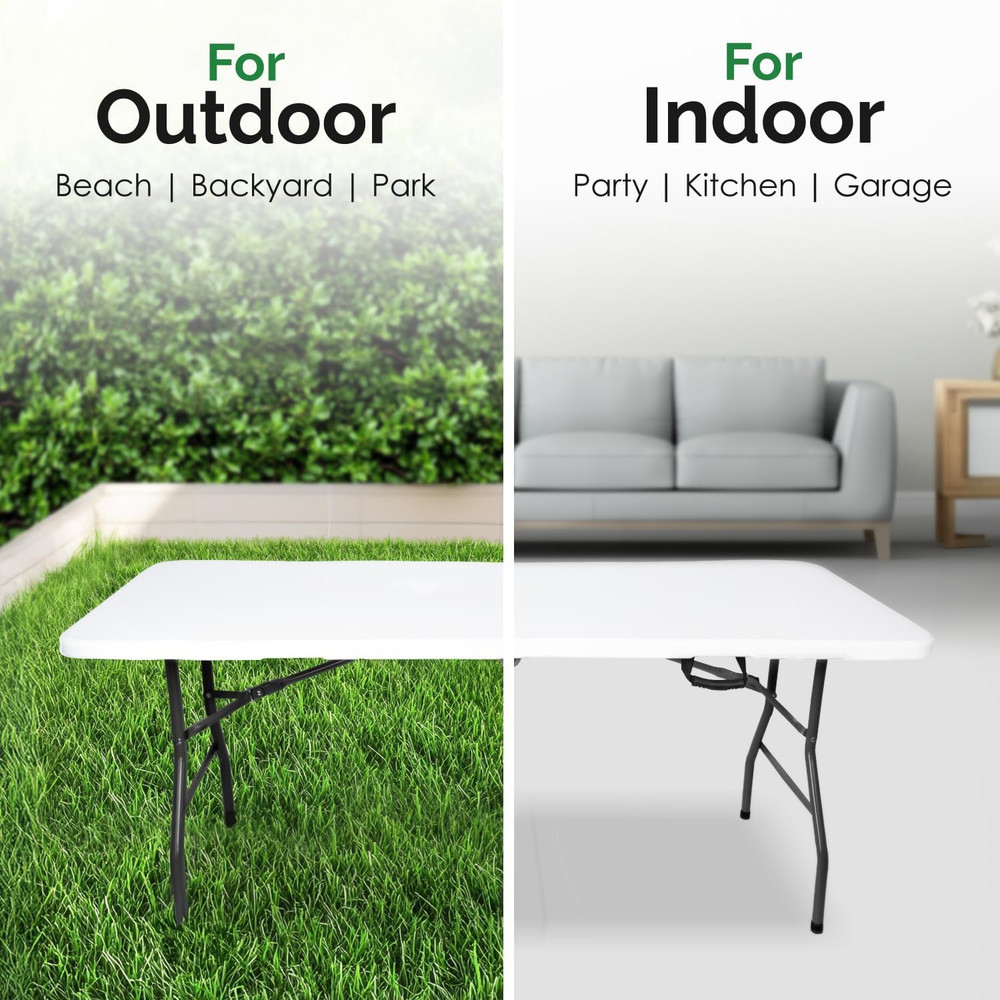 White 8Ft Folding Table with Handle | Heavy-Duty Foldable Table | Portable Table