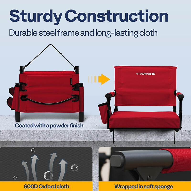 2 Pack Portable Stadium Seat Bleacher Chair Padded & Cup Holder Shoulder Strap