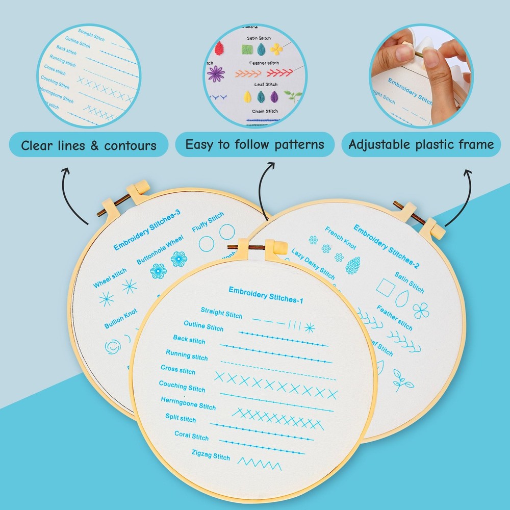 Beginner Embroidery Kit – Learn 28 Stitches Small, Practice Patterns