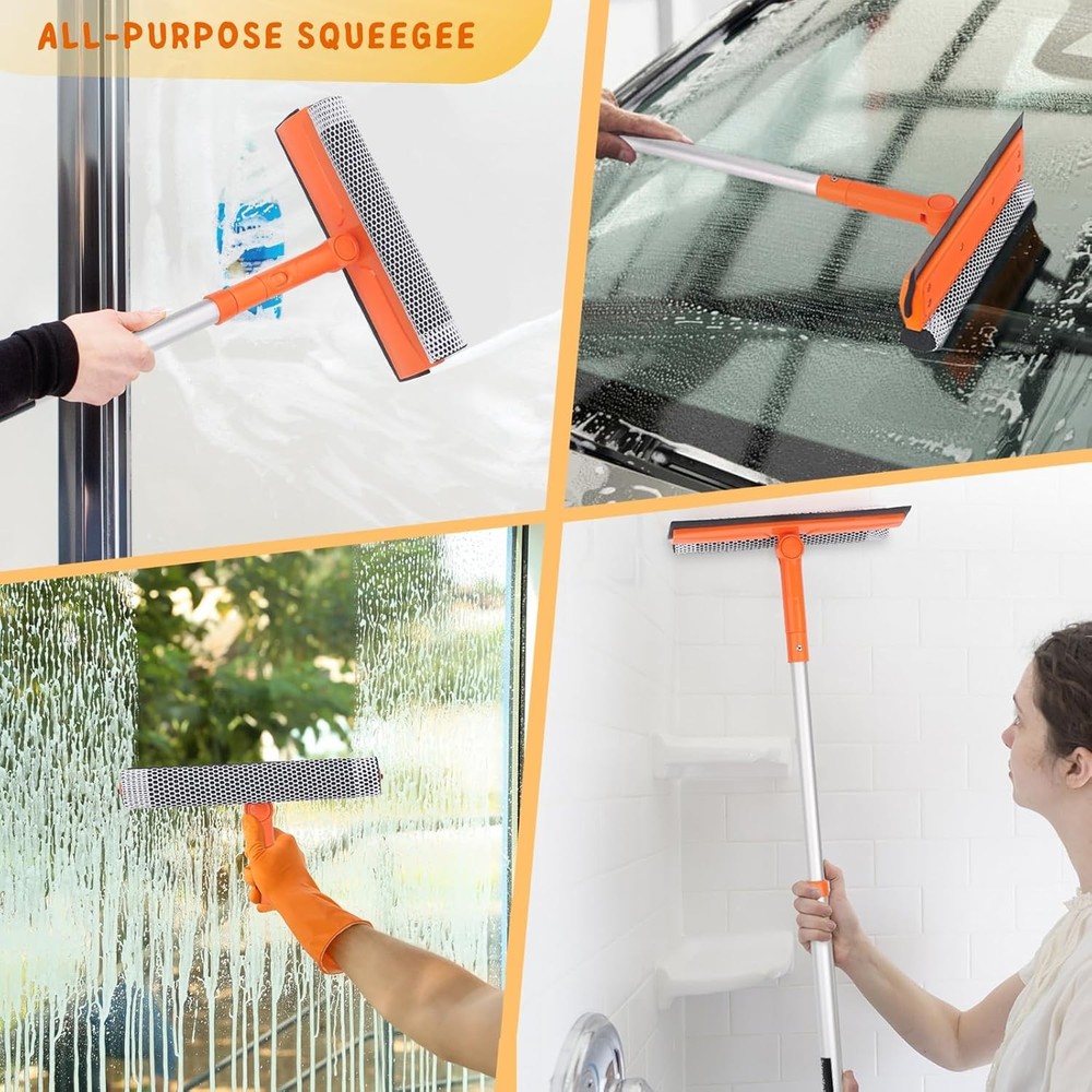 Window Squeegee for Home, Car Windshield Cleaner Telescopic Squeegee, Orange