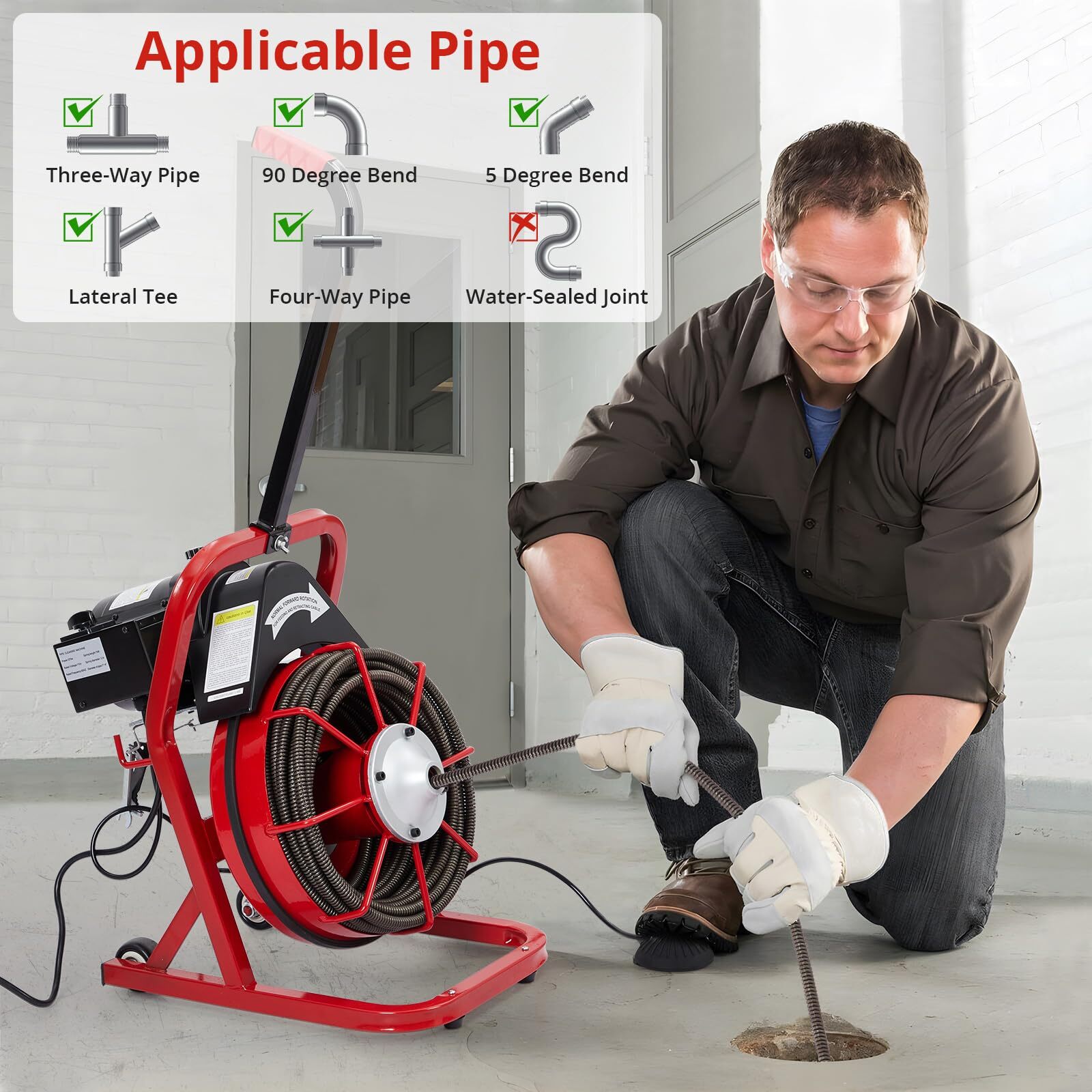 75 FT x 1/2 inch Electric Drain Cleaner Machine Drain Auger Auto Feed With Kits