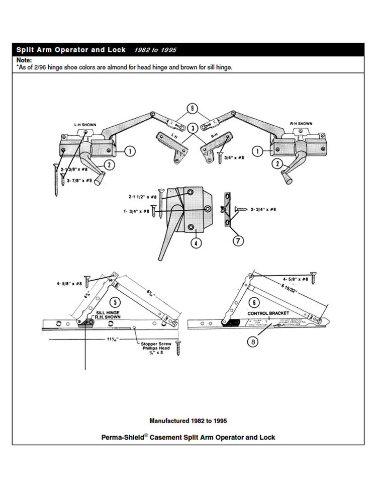 Andersen Window Operator Left Hand Split Arm Casement Window Operator Stone