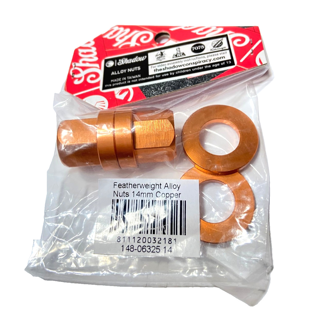 2 x SHADOW CONSPIRACY BMX BICYCLE AXLE NUTS + WASHERS 14mm COPPER ORANGE NEW