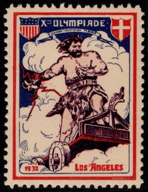 1932 Denmark Poster Stamp 10th Olympiad Danish Olympic Label Los Angeles 1932