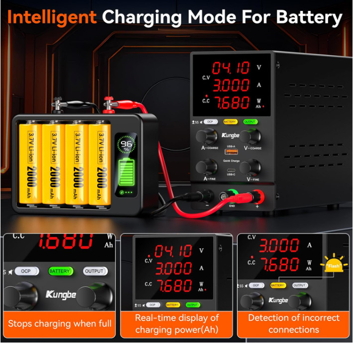 DC Power Supply Variable, 30V 10A Adjustable Switching Regulated DC Bench Pow...